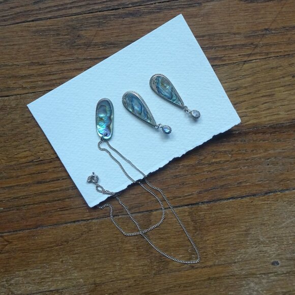 Abalone Sterling Silver Earrings and Pendant - Picture 2 of 8